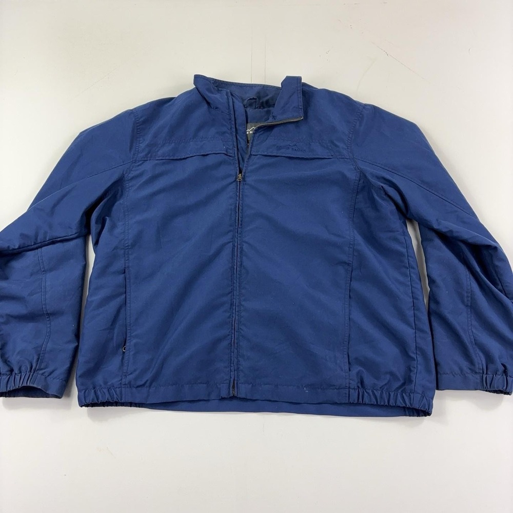 Eddie Bauer Jacket Mens XL Blue Microfiber Windbreaker Full Zip Elastic Hem